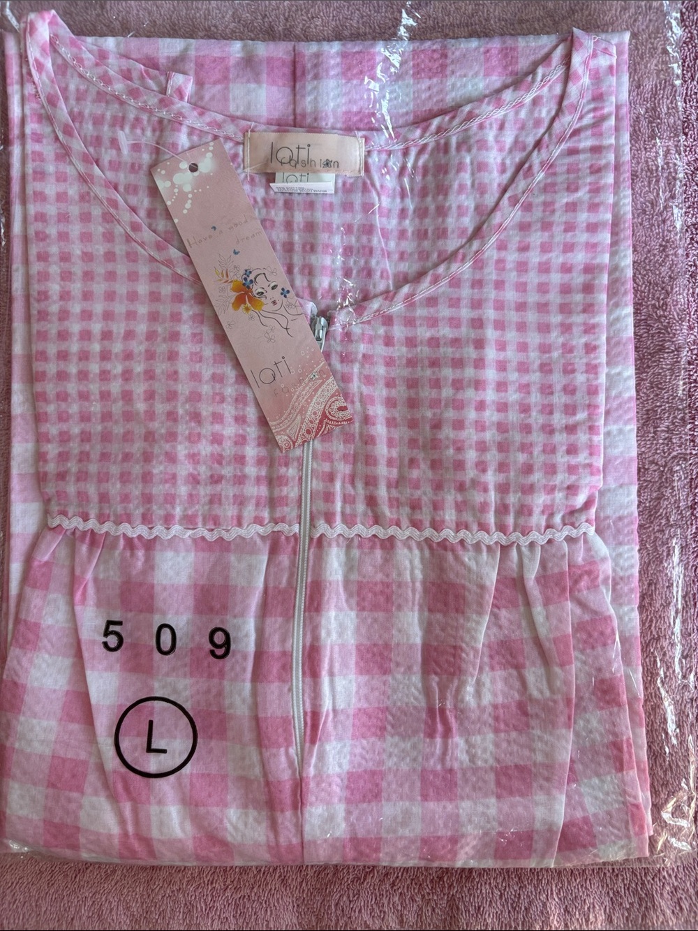 Pink Checkered Women’s Pajama Dress-Large - Picture 7 of 11